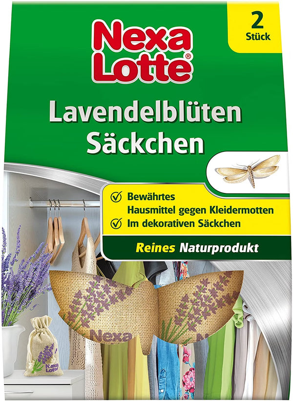 Nexa Lotte Lavendelblüten Säckchen – Natürlicher Mottenschutz für Schrank &amp; Schublade (2 Stück)