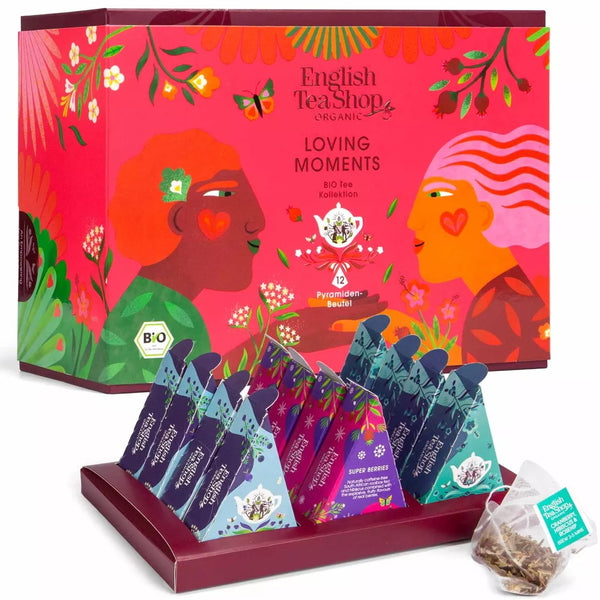 English Tea Shop-ETS – Teegeschenk „Loving Moments“ Bio-Kräuter- & Früchtetee-Mischungen – 12 Pyramidenbeutel für Herzensmomente