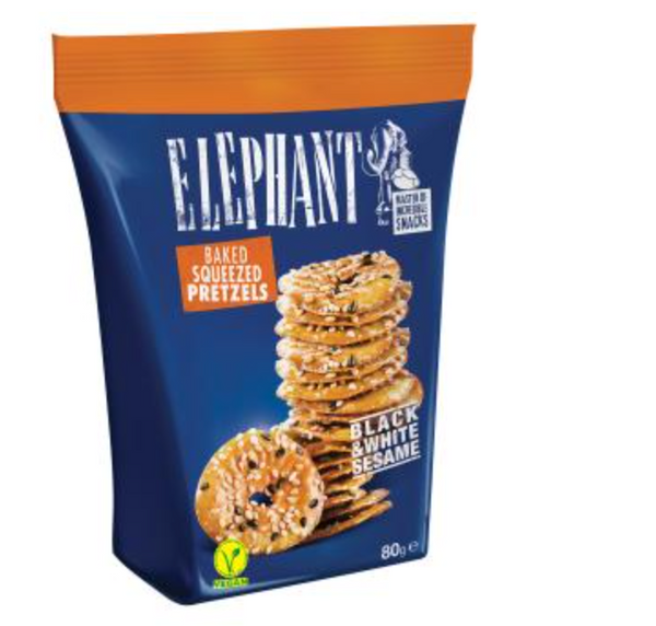 Elephant Squeezed Pretzels – Schwarzer & Weißer Sesam (80 g)