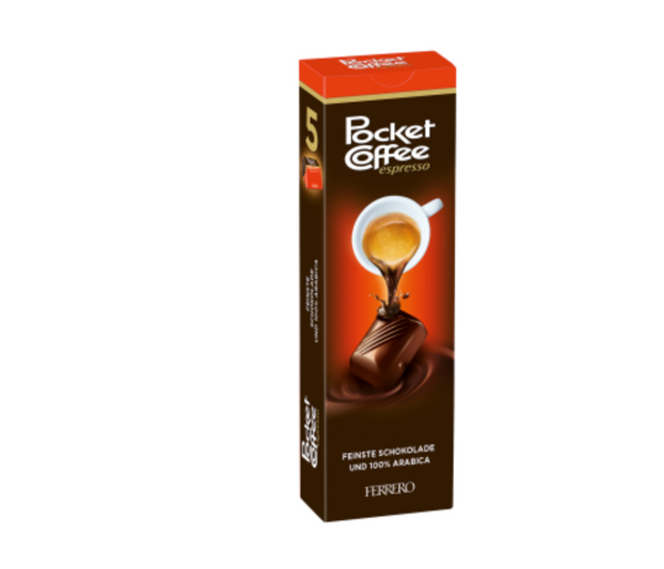 Pocket Coffee Espresso – 5er Riegel mit flüssigem Kaffeekern Pralinen aus Vollmilch- & Halbbitter-Schokolade mit flüssiger Espresso-Füllung