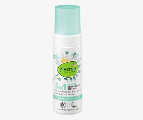 alverde NATURKOSMETIK 3in1 Reinigungsschaum Sensitiv – 150 ml