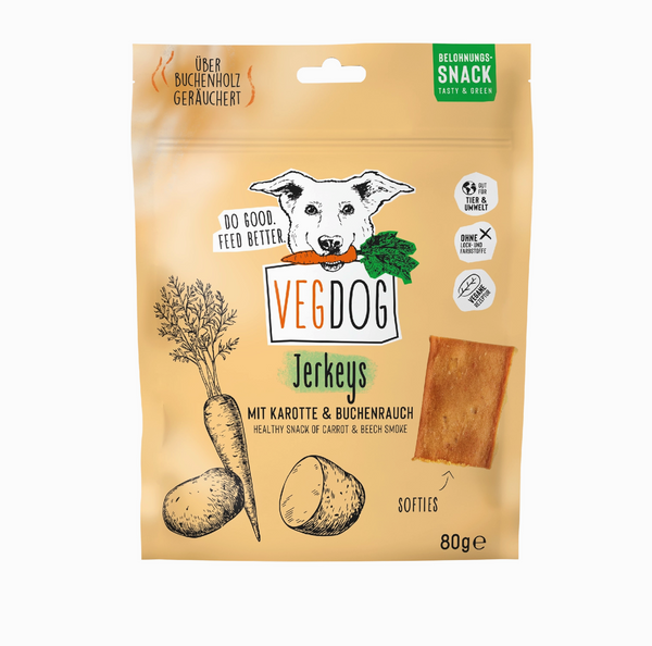 Naschlabor - VEGDOG Jerkeys 80g – Vegane Hundesnacks 5 Stk.