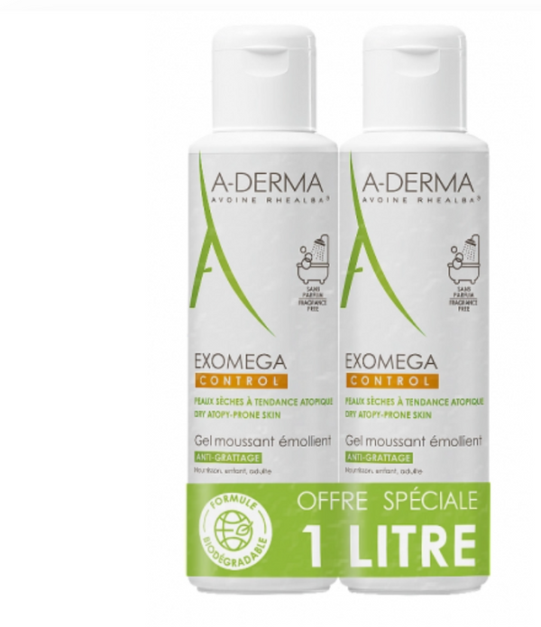 ADERMA EXOMEGA CONTROL Rückfettendes Reinigungsgel – 2x500 ml