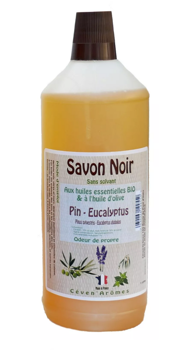Ceven Aromes - Schwarze Seife mit Olivenöl & ätherischen Bio-Ölen Kiefer–Eukalyptus – 1L