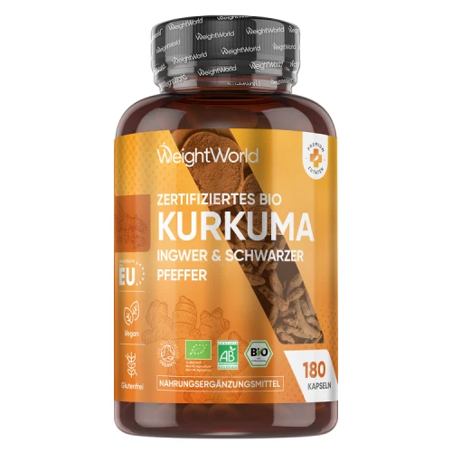 Weight World Bio Kurkuma Kapseln mit schwarzem Pfeffer und Ingwer
