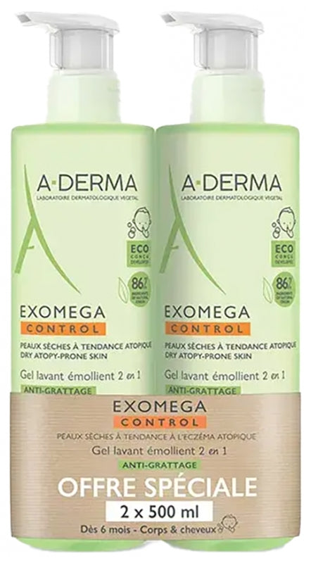 Exomega Control Anti-Kratzen 2in1 Erweichendes Reinigendes Gel Packung von 2 x 500 ml