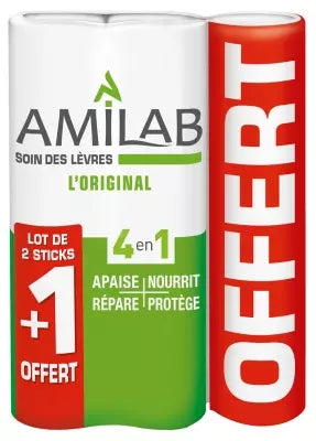 Amilab Lippenpflege Packung von 3 x 4,7 g davon 1 Geschenkt